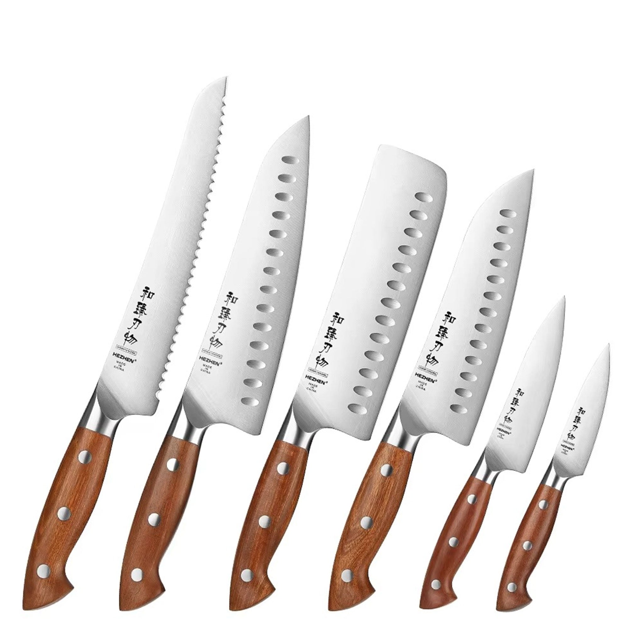 HEZHEN 1PC/6PC Kitchen Knife Set with Red Wood Handles