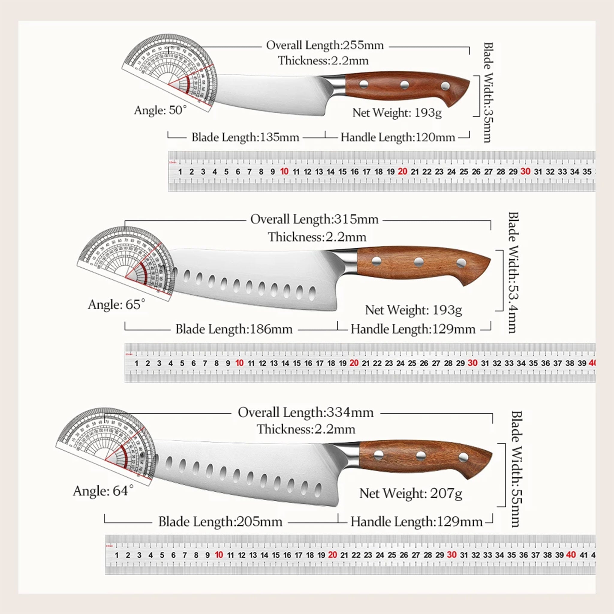 HEZHEN 1PC/6PC Kitchen Knife Set with Red Wood Handles