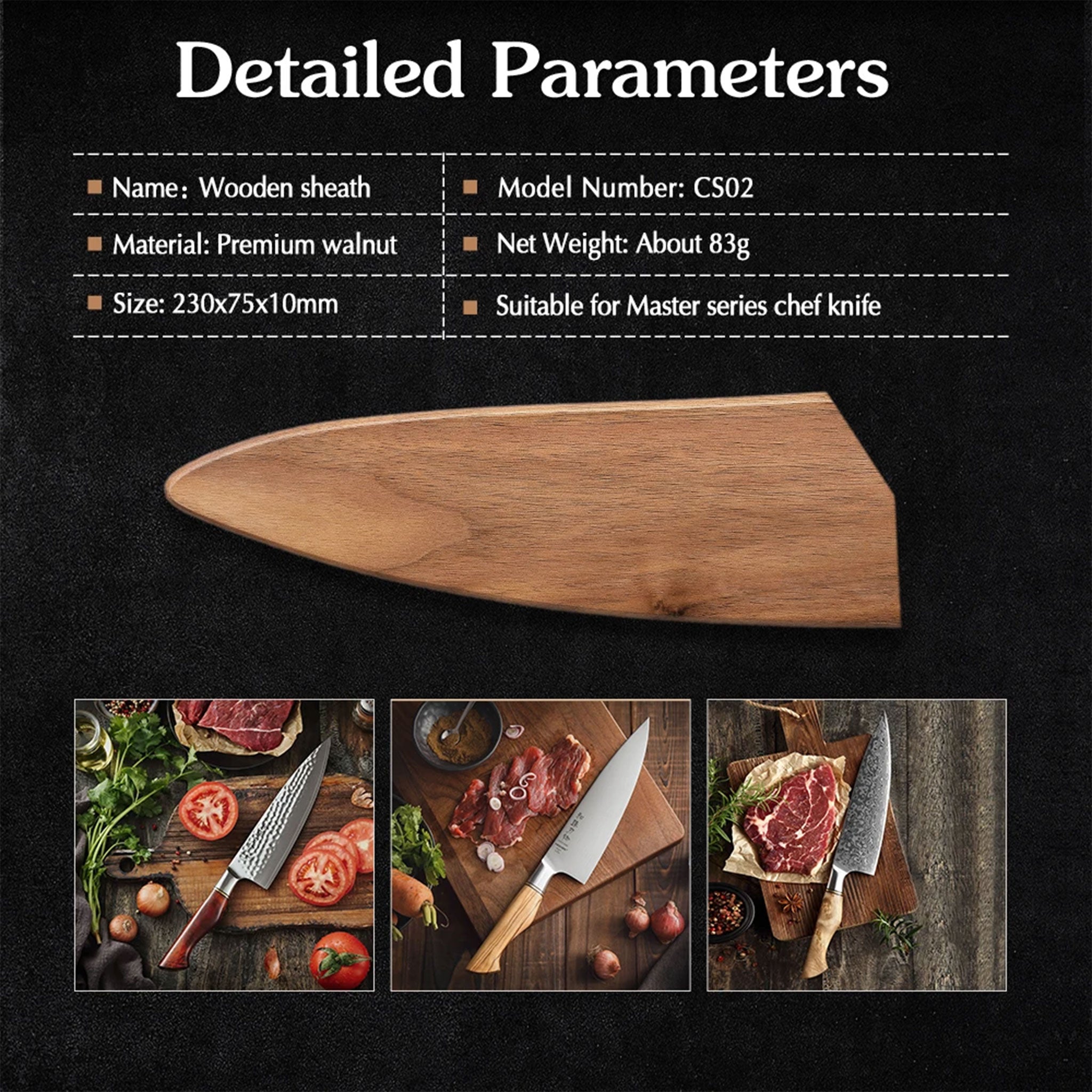 HEZHEN Walnut Wood Sheath for Chef Knife (Knife Not Included