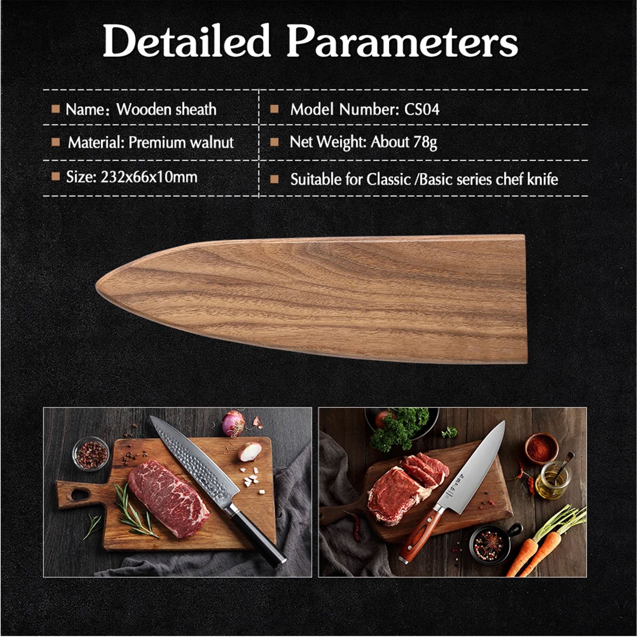 HEZHEN Walnut Wood Sheath for Chef Knife (Knife Not Included