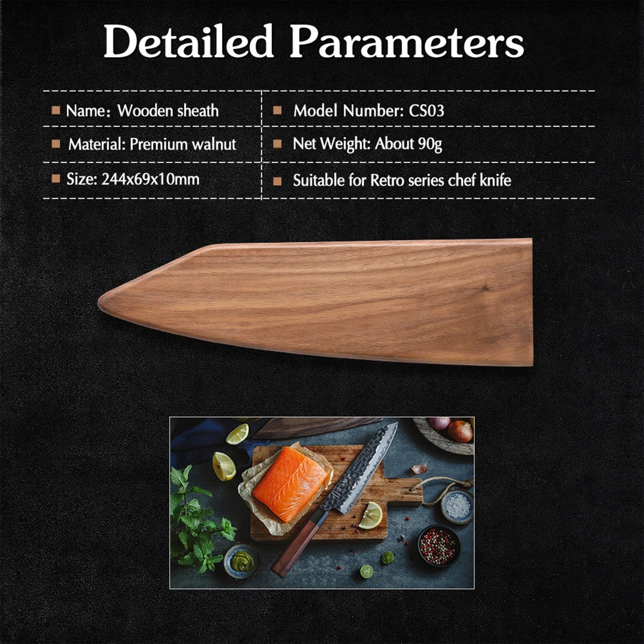 HEZHEN Walnut Wood Sheath for Chef Knife (Knife Not Included