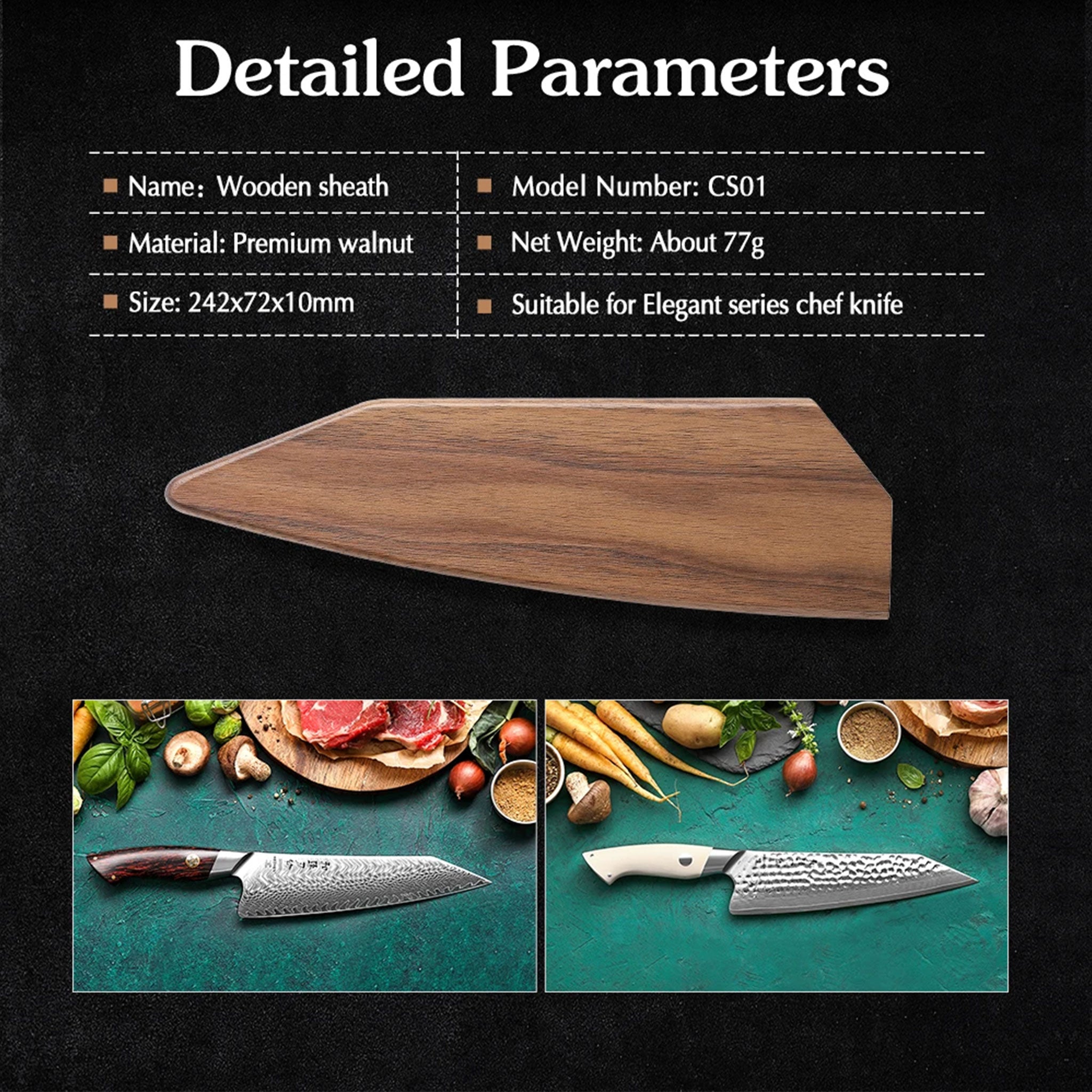 HEZHEN Walnut Wood Sheath for Chef Knife (Knife Not Included