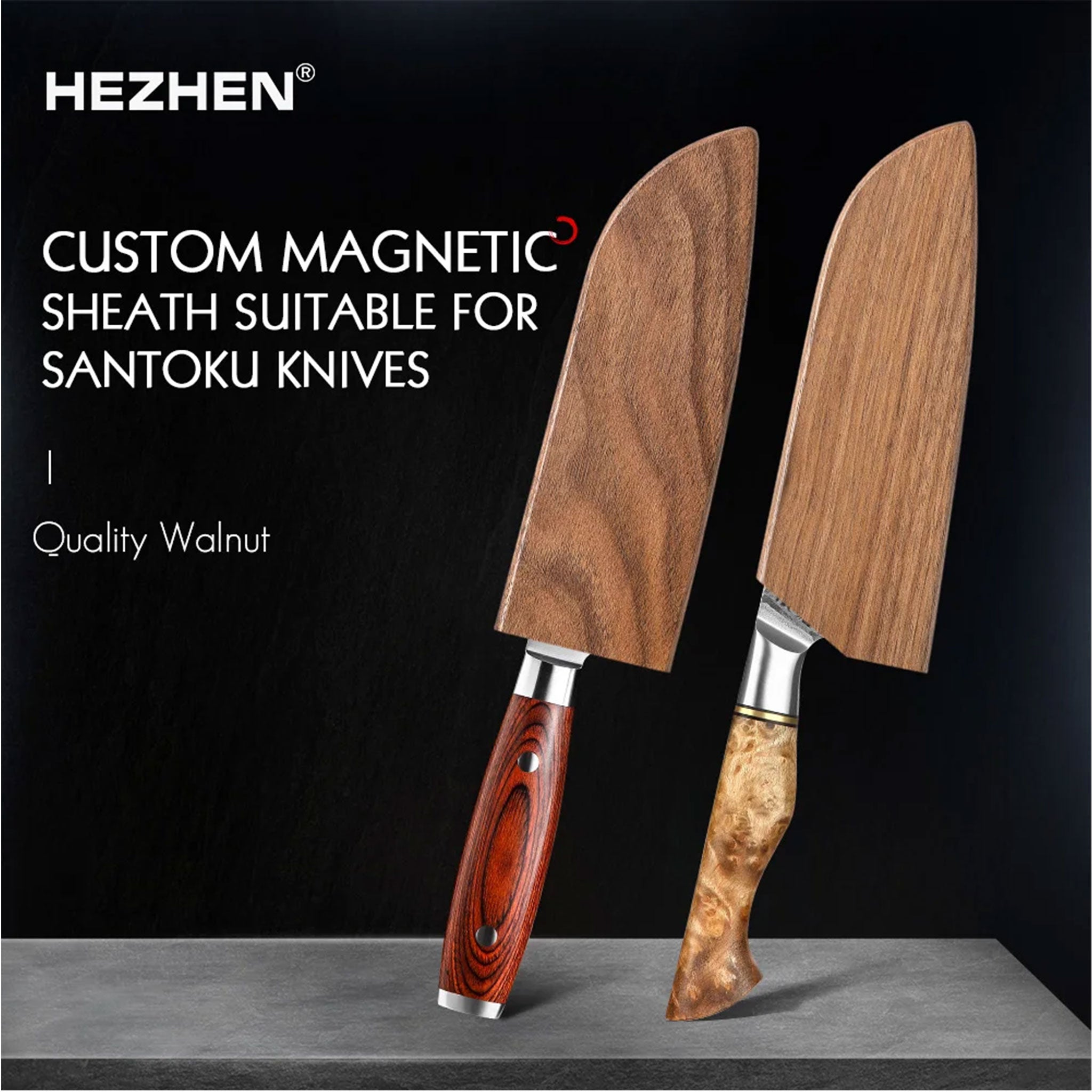 HEZHEN Walnut Wood Sheath for Chef Knife (Knife Not Included