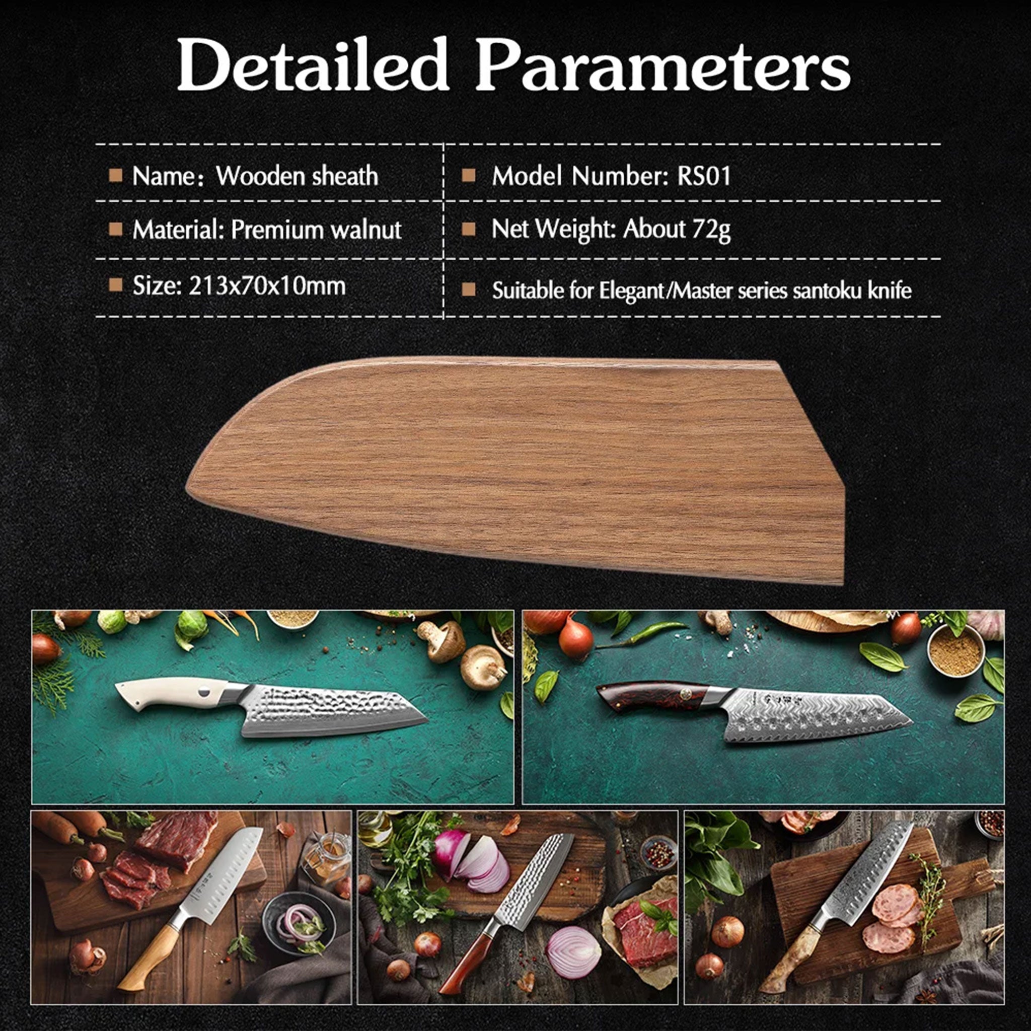 HEZHEN Walnut Wood Sheath for Chef Knife (Knife Not Included