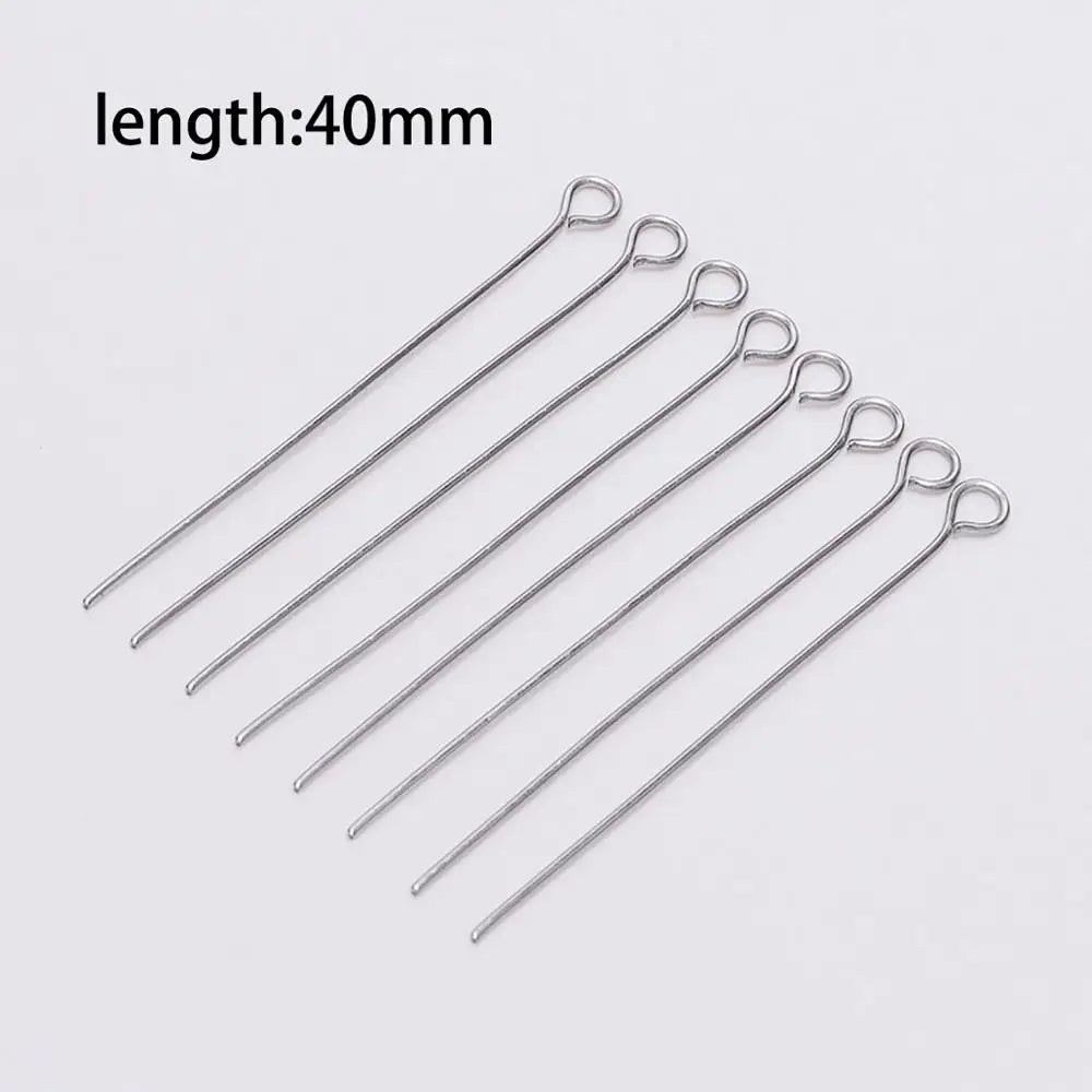 100Pcs 15-70mm Stainless Steel Eye Head Pins Metal Eye Pins Findings Connector for DIY  Jewelry Making Findings Supplies