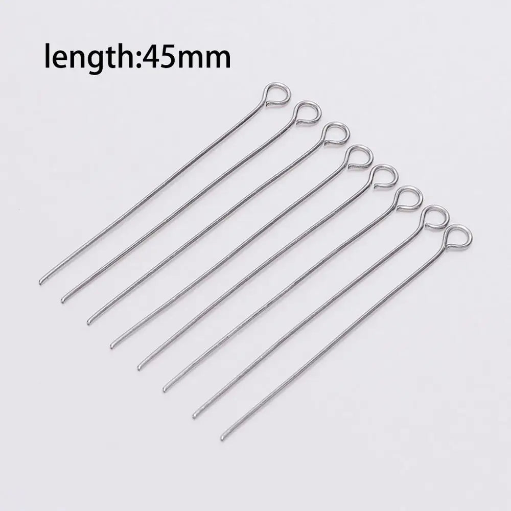 100Pcs 15-70mm Stainless Steel Eye Head Pins Metal Eye Pins Findings Connector for DIY  Jewelry Making Findings Supplies