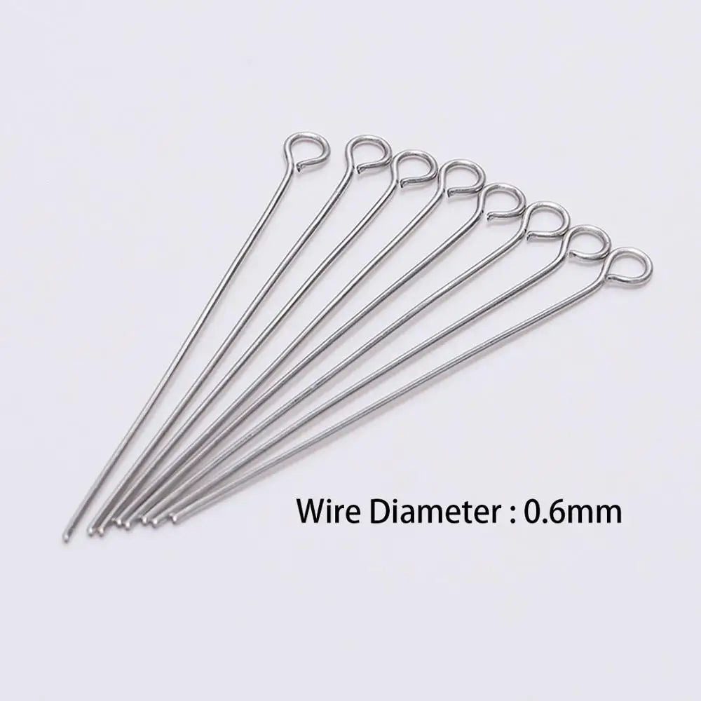 100Pcs 15-70mm Stainless Steel Eye Head Pins Metal Eye Pins Findings Connector for DIY  Jewelry Making Findings Supplies