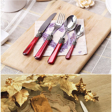 Stainless Steel Dinnerware Set with Luxurious Seashell Handle, Red and White Dinner Knife, Scoop and Fork