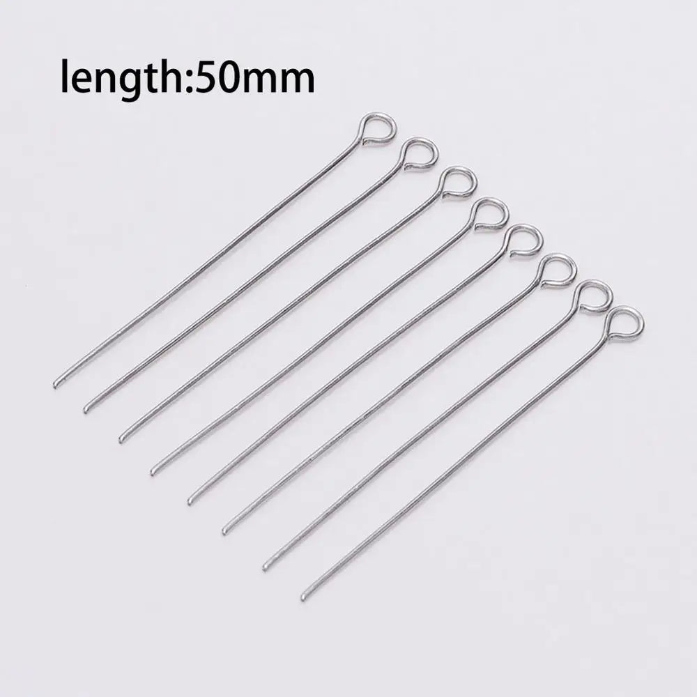 100Pcs 15-70mm Stainless Steel Eye Head Pins Metal Eye Pins Findings Connector for DIY  Jewelry Making Findings Supplies