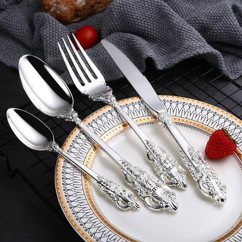 Luxury Silver Cutlery Set Dinnerware Flatware Set Tableware Silverware Dinner Fork Knife Spoon Drop Shipping