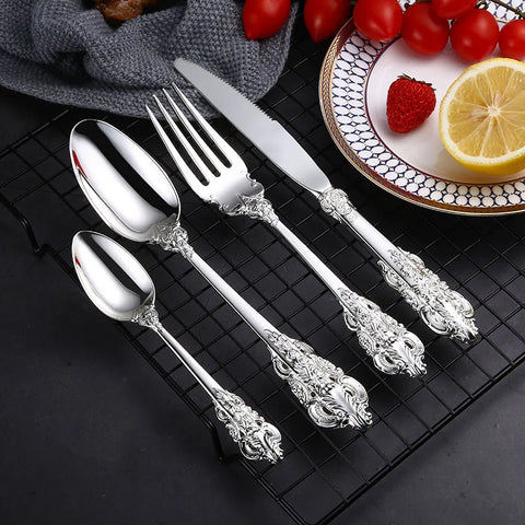 Luxury Silver Cutlery Set Dinnerware Flatware Set Tableware Silverware Dinner Fork Knife Spoon Drop Shipping