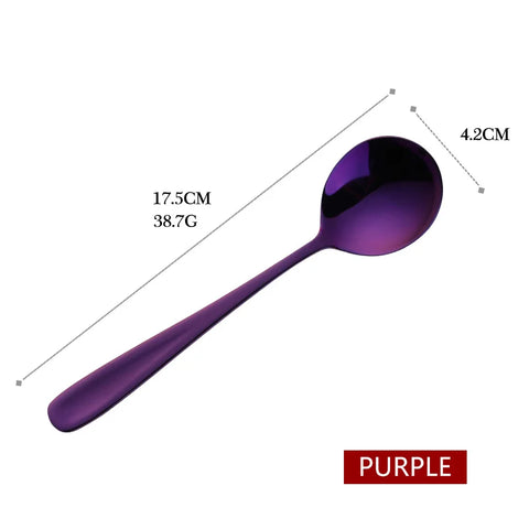 1PC Colorful Stainless Steel Serving Round Shape Spoon Coffee Scoops Ice Cream Dessert Tea Spoon Tableware Kitchen Cafe Tools