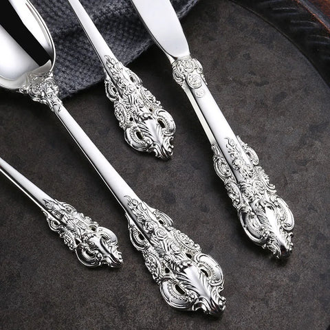 Luxury Silver Cutlery Set Dinnerware Flatware Set Tableware Silverware Dinner Fork Knife Spoon Drop Shipping