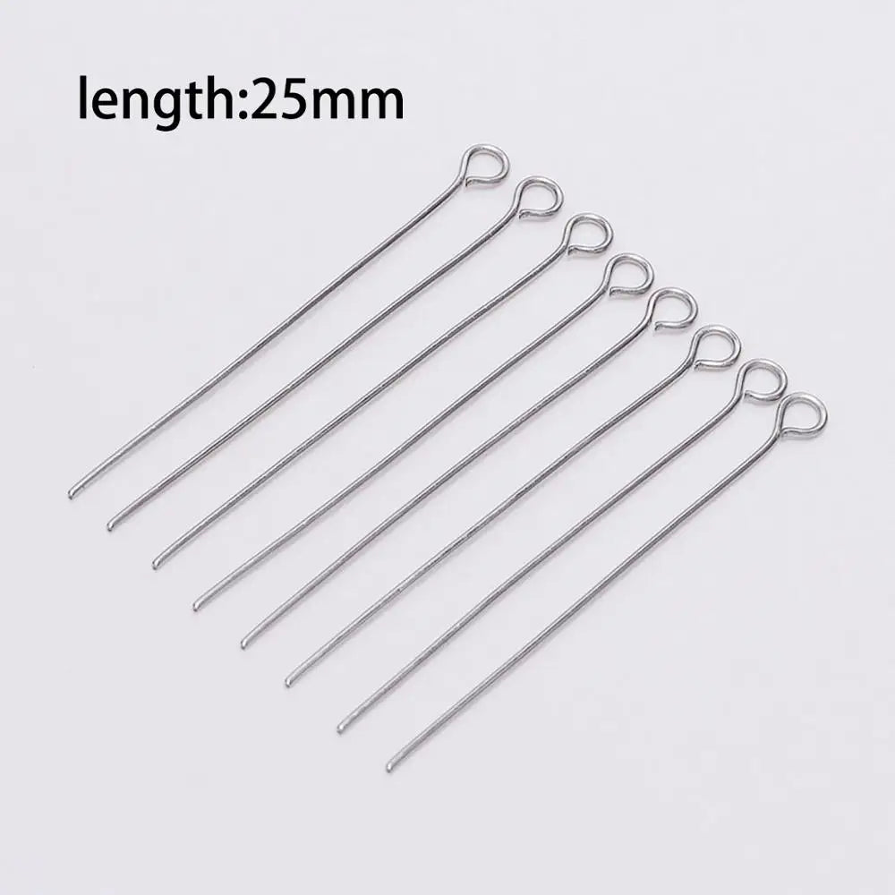 100Pcs 15-70mm Stainless Steel Eye Head Pins Metal Eye Pins Findings Connector for DIY  Jewelry Making Findings Supplies