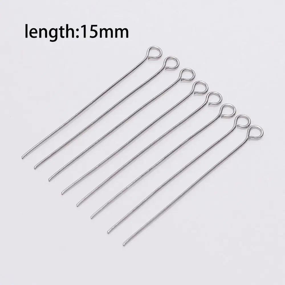 100Pcs 15-70mm Stainless Steel Eye Head Pins Metal Eye Pins Findings Connector for DIY  Jewelry Making Findings Supplies