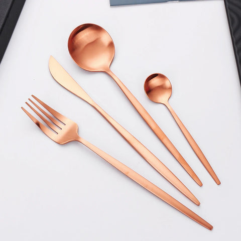 Matte Gold Tableware Stainless Steel Dinnerware Cutlery Sets Ustensiles Plats 4Pcs Knife Fork Spoon Kitchen Accessories For Home