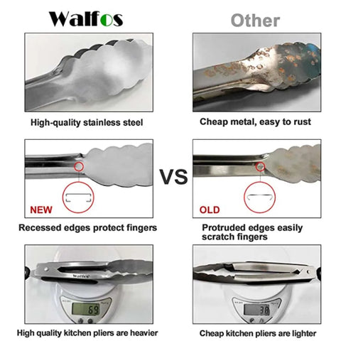 WALFOS Non-Stick BBQ Grilling Tong Salad Serving Food Tong Stainless Steel Metal Kitchen Tongs Barbecue Cooking Locking Tong