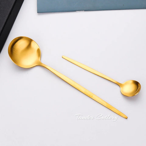 Matte Gold Tableware Stainless Steel Dinnerware Cutlery Sets Ustensiles Plats 4Pcs Knife Fork Spoon Kitchen Accessories For Home