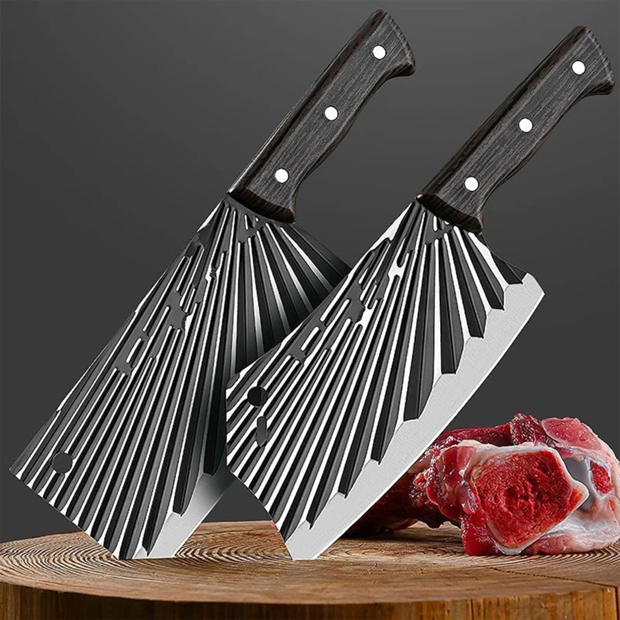 Hand-Forged BBQ Butcher Knife Set with Wooden Handles