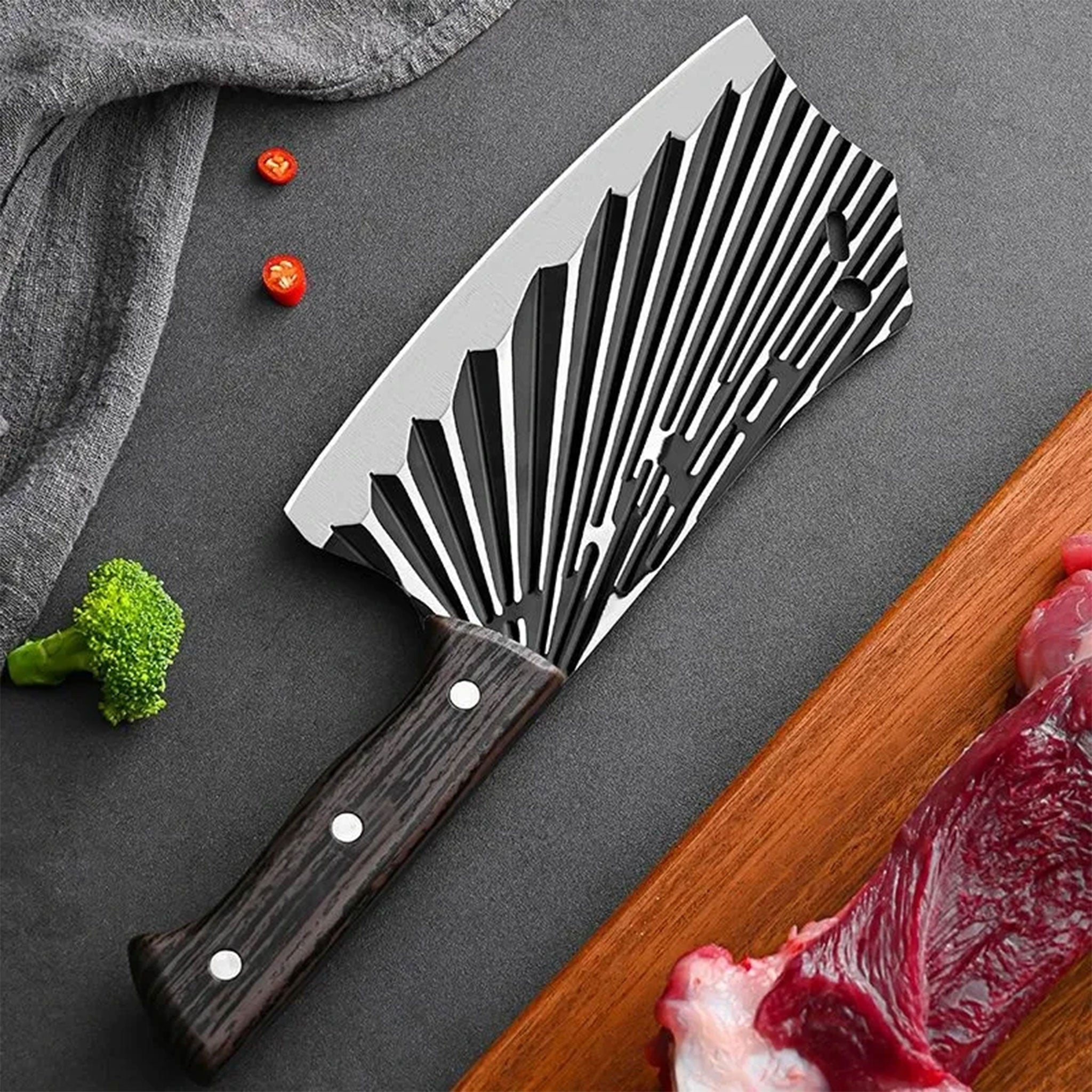 Hand-Forged BBQ Butcher Knife Set with Wooden Handles