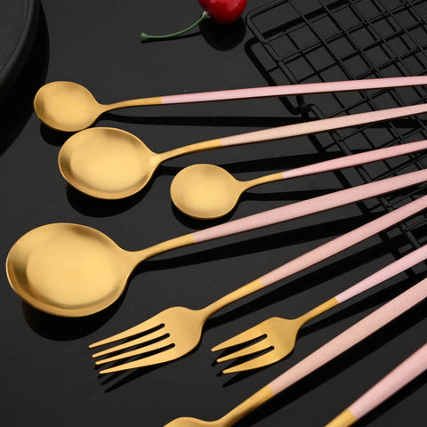 Matte Pink Gold Cutlery Flatware Set Wedding Party Stainelss Steel Silverware Dinnerware Fork Spoons Knives Dessert Tableware