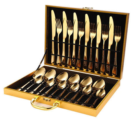 24Pcs/set Gold Cutlery Silverware Set Steak Knife Fork Spoon Teaspoon Noble Wedding Party Travel Home Luxury Cutlery Set