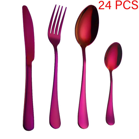 24Pcs/set Gold Cutlery Silverware Set Steak Knife Fork Spoon Teaspoon Noble Wedding Party Travel Home Luxury Cutlery Set