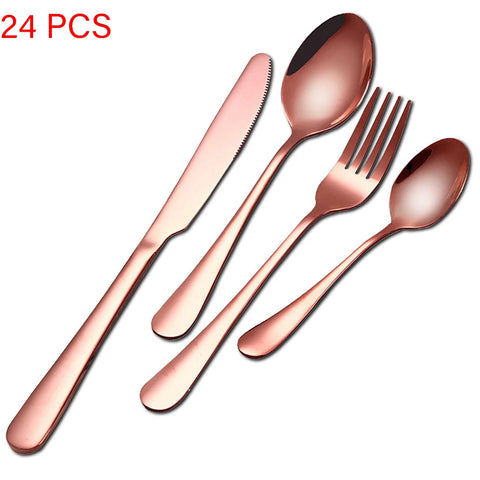 24Pcs/set Gold Cutlery Silverware Set Steak Knife Fork Spoon Teaspoon Noble Wedding Party Travel Home Luxury Cutlery Set