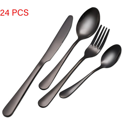 24Pcs/set Gold Cutlery Silverware Set Steak Knife Fork Spoon Teaspoon Noble Wedding Party Travel Home Luxury Cutlery Set