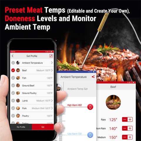 ThermoPro TP25 Bluetooth 150M Wireless 4 Probes Kitchen Meat Thermometer Backlit Oven Barbecue Digital Thermometere Rechargeable