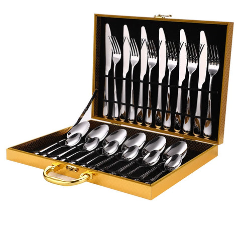 24Pcs/set Gold Cutlery Silverware Set Steak Knife Fork Spoon Teaspoon Noble Wedding Party Travel Home Luxury Cutlery Set