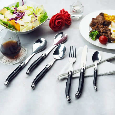 34pcs Laguiole Style Black Red Dinnerware set Rainbow Cutlery Xmas Gift Stainless Steel Steak Knives Fork Salad Spoon Teaspoon