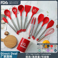 Heat-resistant Silicone Kitchenware Non-stick Pan Cooking Utensils Stainless Steel Kitchenware 12-Piece Set Spatula Spoon Leaky wiktra