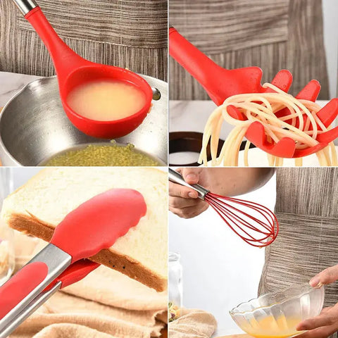 Heat-resistant Silicone Kitchenware Non-stick Pan Cooking Utensils Stainless Steel Kitchenware 12-Piece Set Spatula Spoon Leaky wiktra