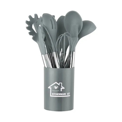 Heat-resistant Silicone Kitchenware Non-stick Pan Cooking Utensils Stainless Steel Kitchenware 12-Piece Set Spatula Spoon Leaky