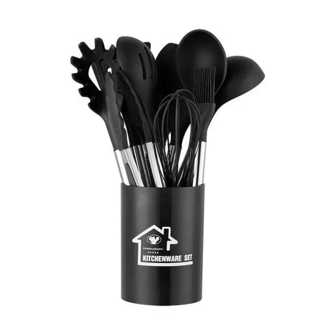 Heat-resistant Silicone Kitchenware Non-stick Pan Cooking Utensils Stainless Steel Kitchenware 12-Piece Set Spatula Spoon Leaky