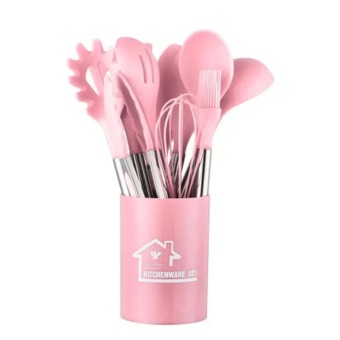 Heat-resistant Silicone Kitchenware Non-stick Pan Cooking Utensils Stainless Steel Kitchenware 12-Piece Set Spatula Spoon Leaky