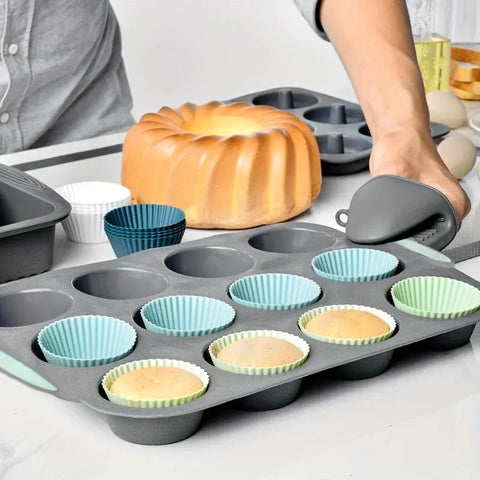 Heat resistant silicone loaf bread muffin donut cake baking tray oven baking pan silicone bakeware set Silicone Cake Pan Set wiktra