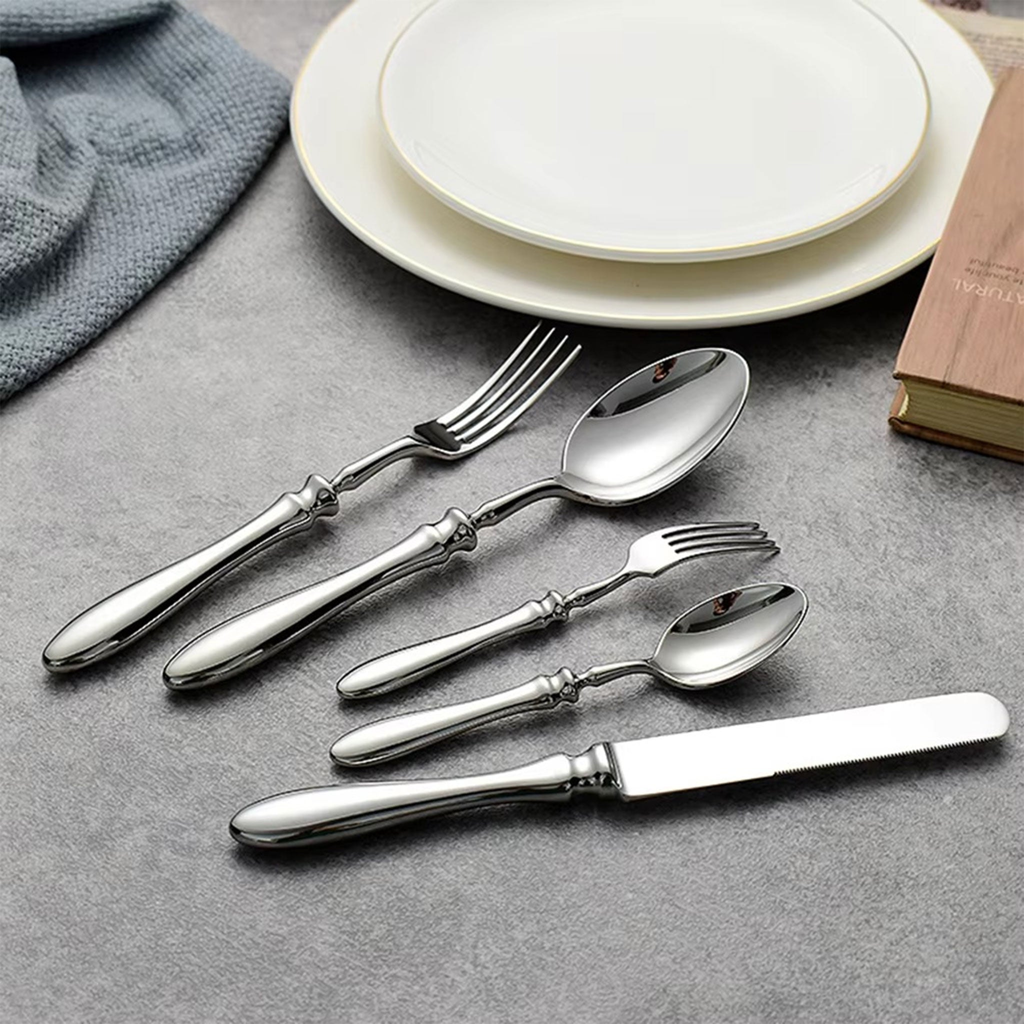 Heavy Gourd Handle Knife, Fork & Spoons