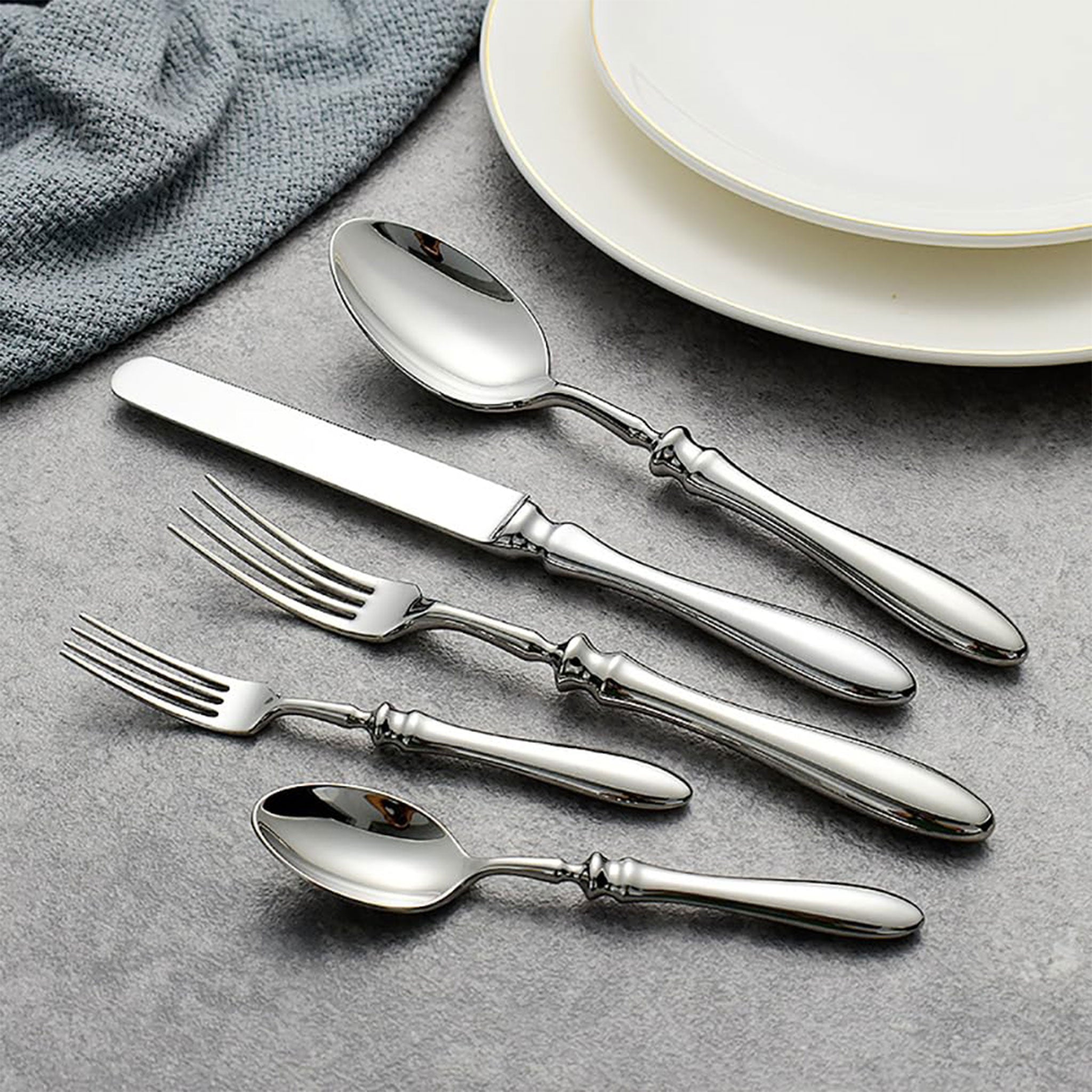 Heavy Gourd Handle Knife, Fork & Spoons