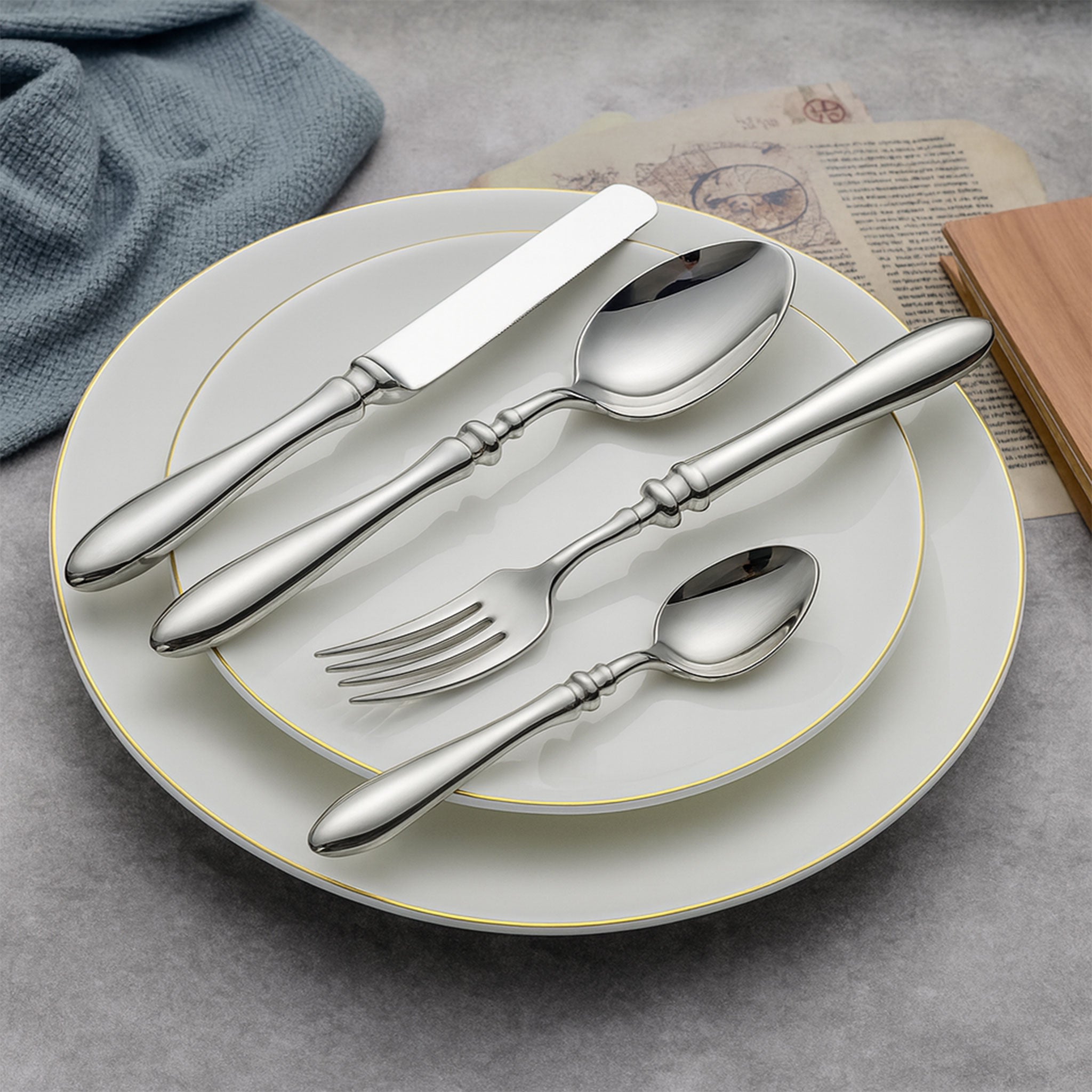 Heavy Gourd Handle Knife, Fork & Spoons