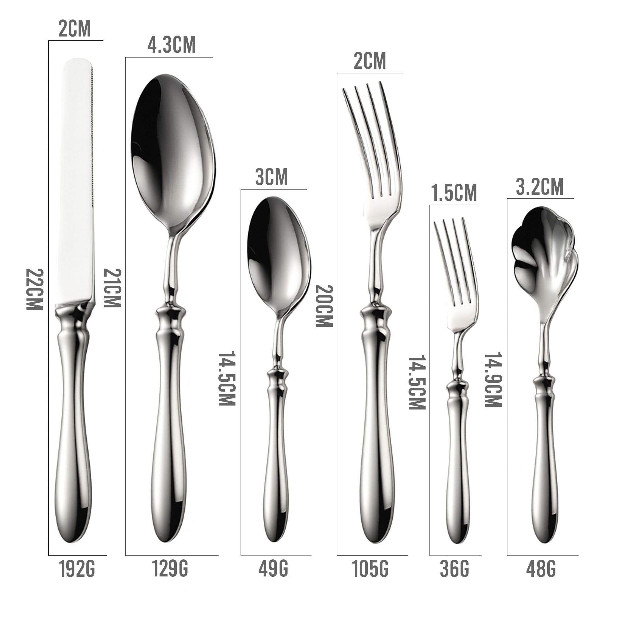 Heavy Gourd Handle Knife, Fork & Spoons