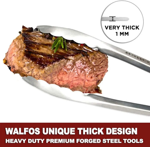 Walfos BBQ Grilling Tong Salad Serving Food Tong Stainless Steel Metal Kitchen Tongs Barbecue Cooking Locking Tong