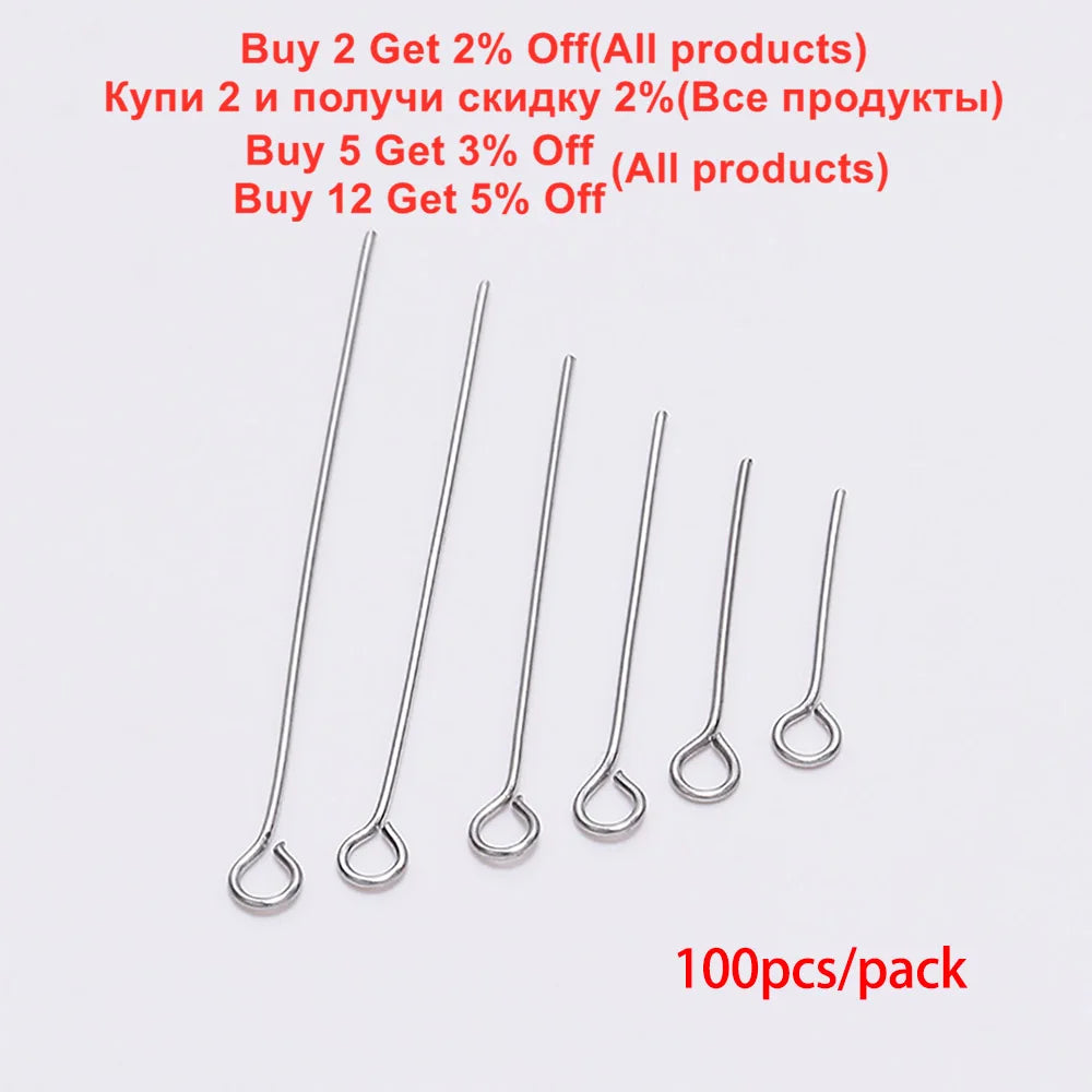 100Pcs 15-70mm Stainless Steel Eye Head Pins Metal Eye Pins Findings Connector for DIY  Jewelry Making Findings Supplies