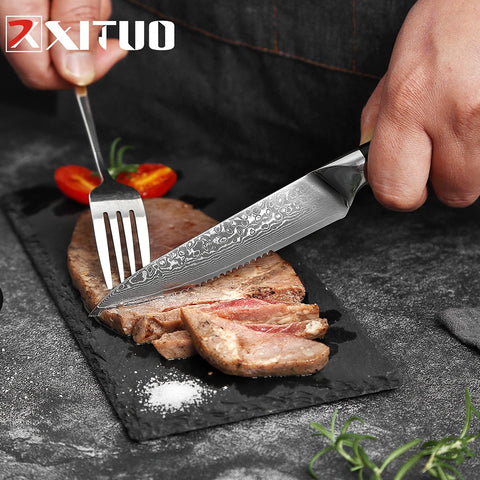 XITUO High Quality Damascus Steak Knife Set Japanes VG10 Steel Black G10 Handle Western Knife Home&Restaurant Dinner Meat Knives