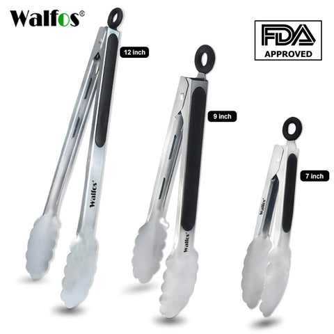 WALFOS BBQ Grilling Tong Salad Serving Food Tong Stainless Steel Metal Kitchen Tongs Barbecue Cooking Locking Tong Food BBQ Clip