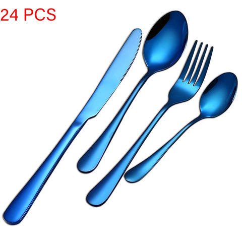 24Pcs/set Gold Cutlery Silverware Set Steak Knife Fork Spoon Teaspoon Noble Wedding Party Travel Home Luxury Cutlery Set