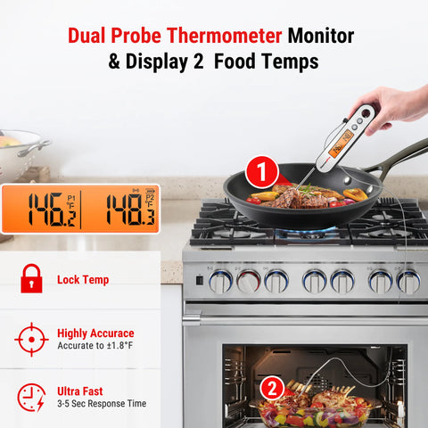 ThermoPro TP610 Rechargeable Digital Kitchen Cooking Thermometer For Meat Oven Barbecue Thermometer Backlight 2 In 1 Design