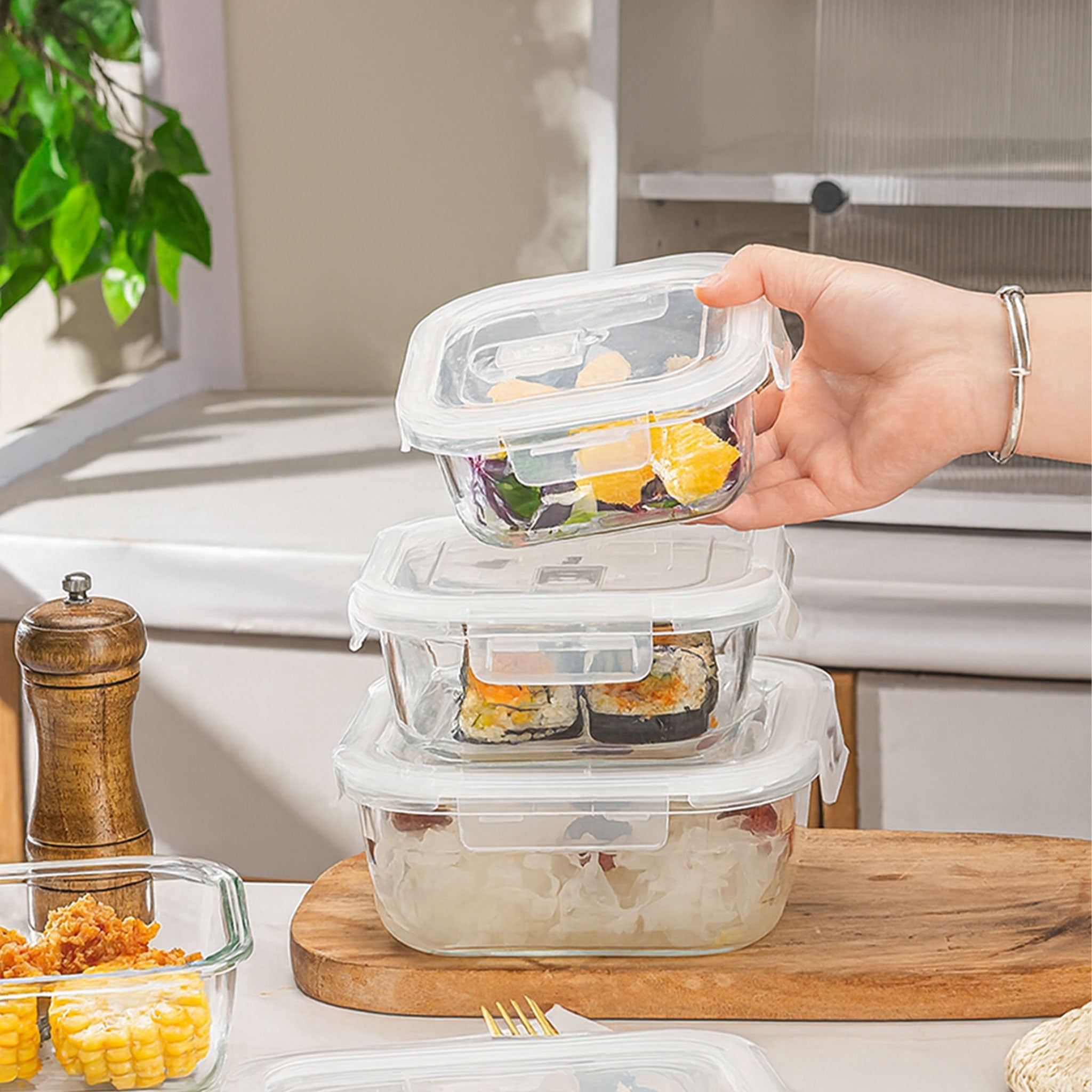 High Borosilicate Microwave Lunch Box with Divider