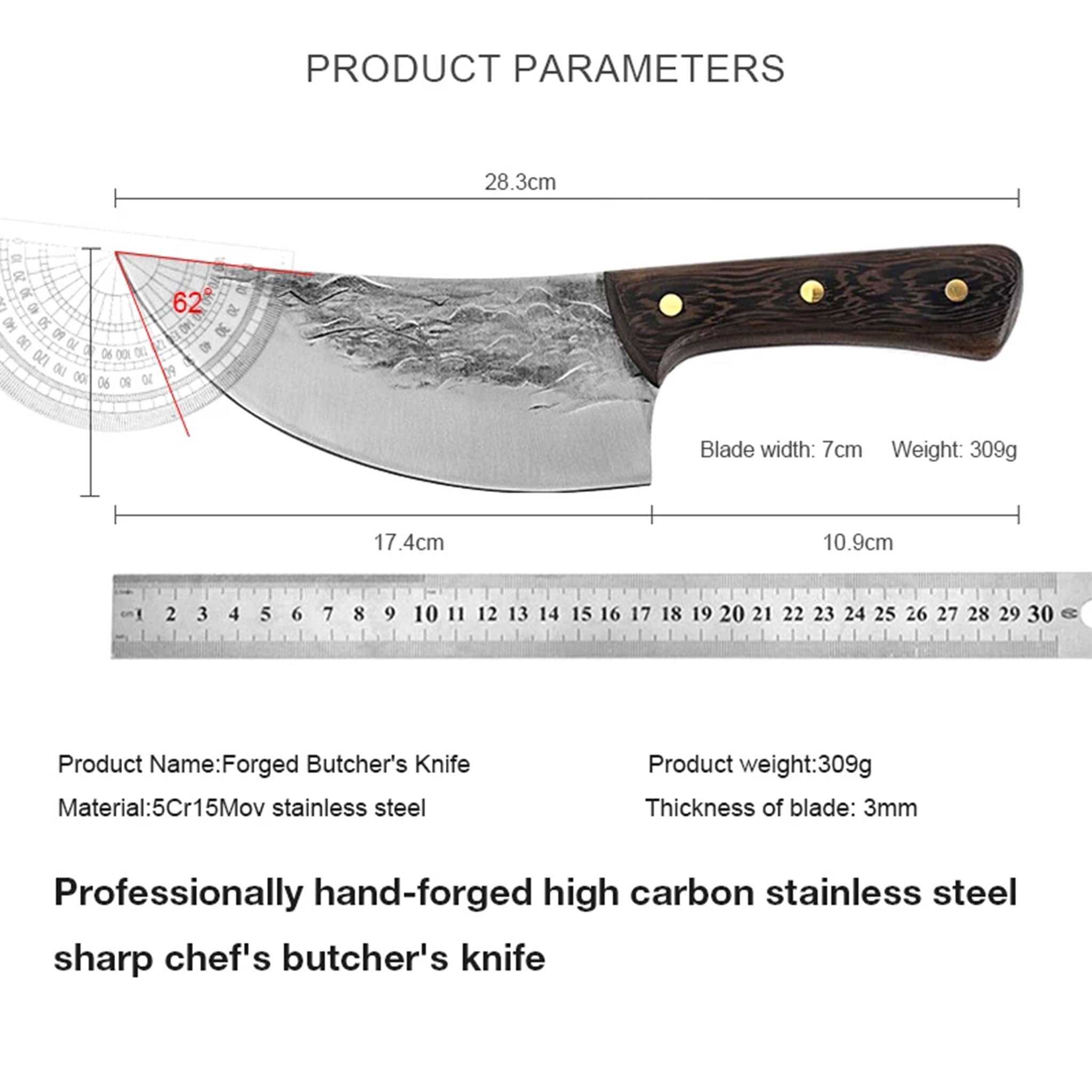 "High Carbon Steel Butcher Knife – Meat & Skinning Tool"